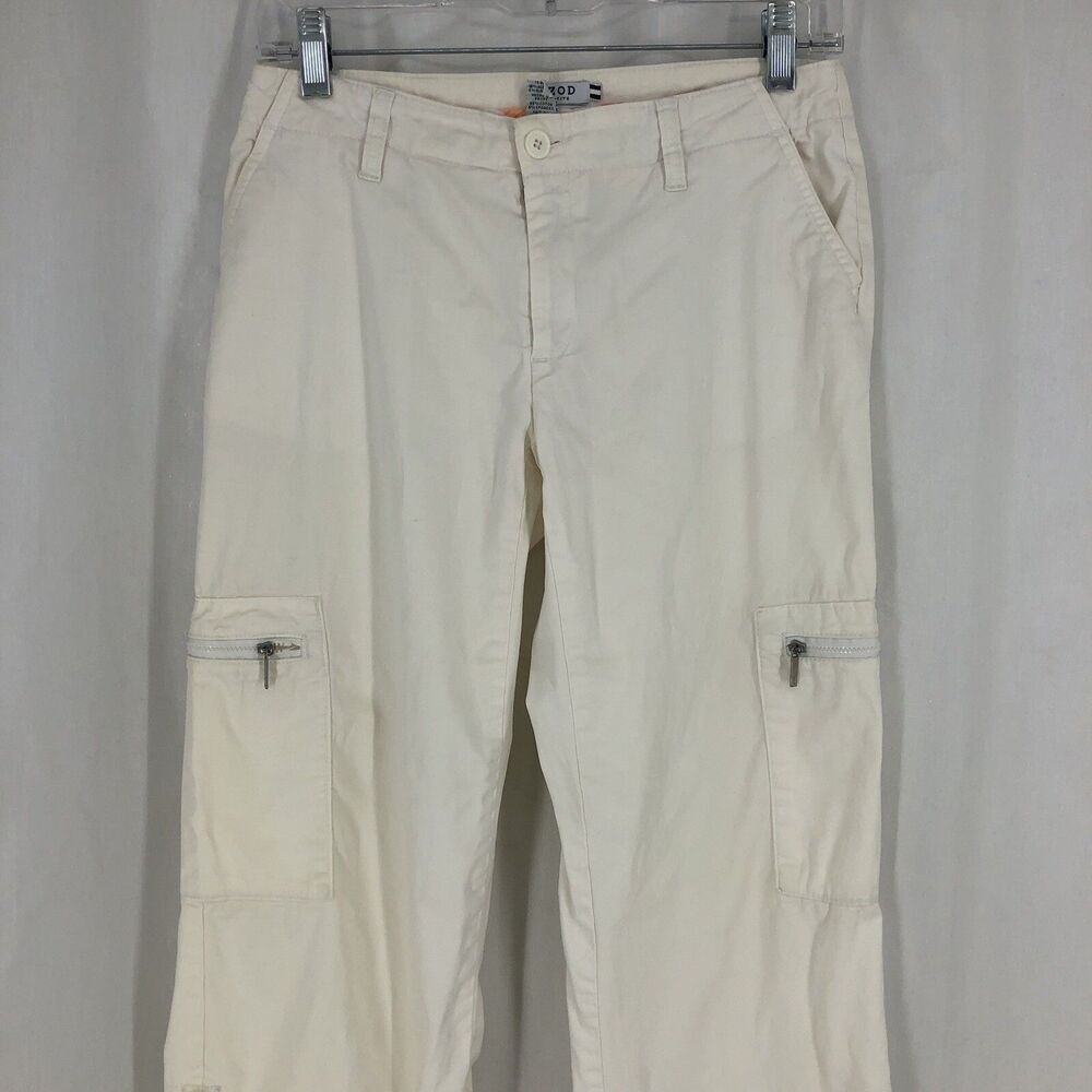 IZOD Stretch White Roll Up Cargo Ankle Pants 4 Petite